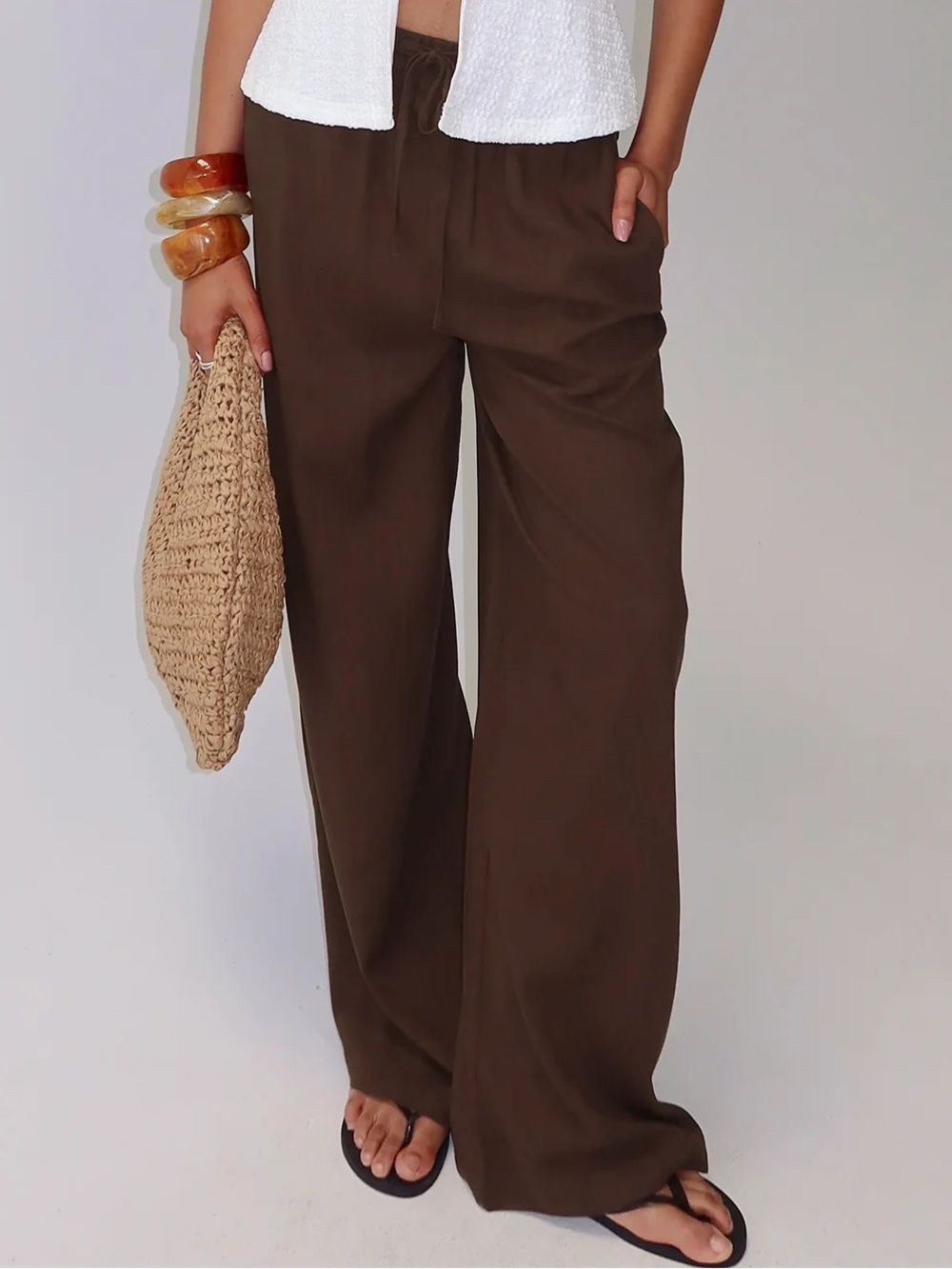 Princess Polly Chocolate Brown Linen Pants
